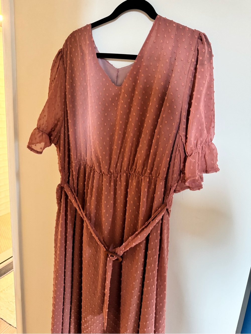 SHEIN Dusty Rose Swiss Dot Maxi Dress